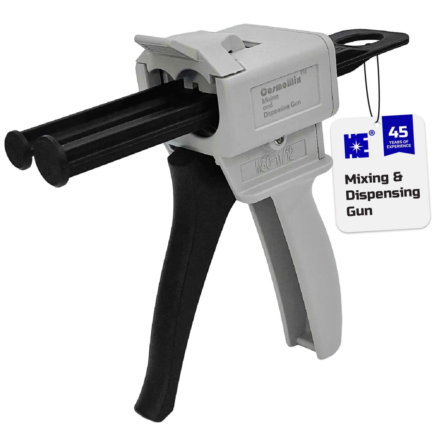 HE COSMOSTAR mixing gun with ergonomic handle for comfortable, precise dispensing.
