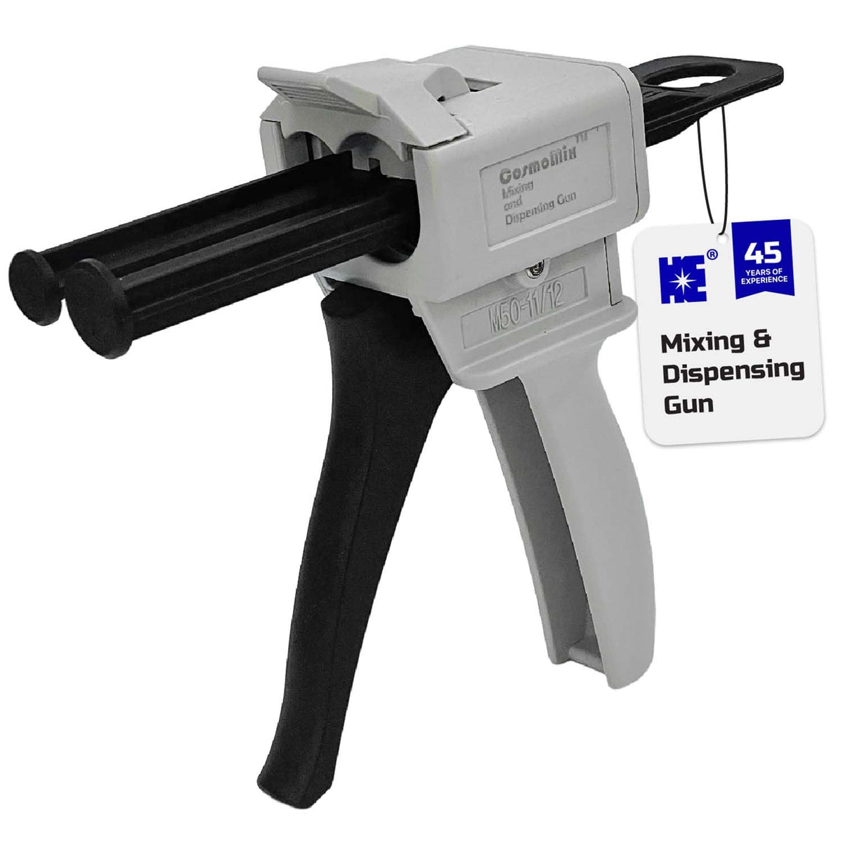 HE COSMOSTAR mixing gun with ergonomic handle for comfortable, precise dispensing.