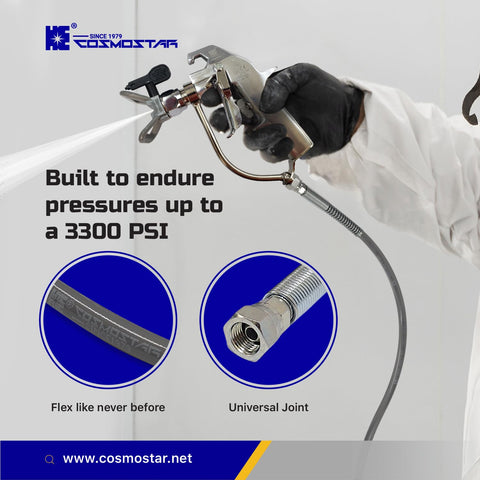 Cosmostar universal-fit hose works with many airless sprayers for versatile tool setups.