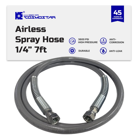 Cosmostar whip hose provides 3600 psi capability for demanding airless spraying.