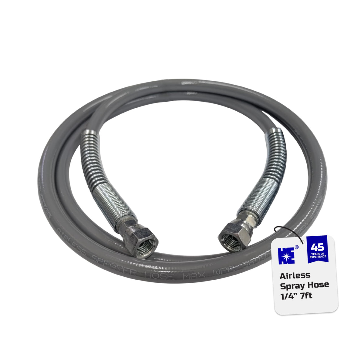 Cosmostar whip hose with 7-foot length enhances reach for precise spray jobs.