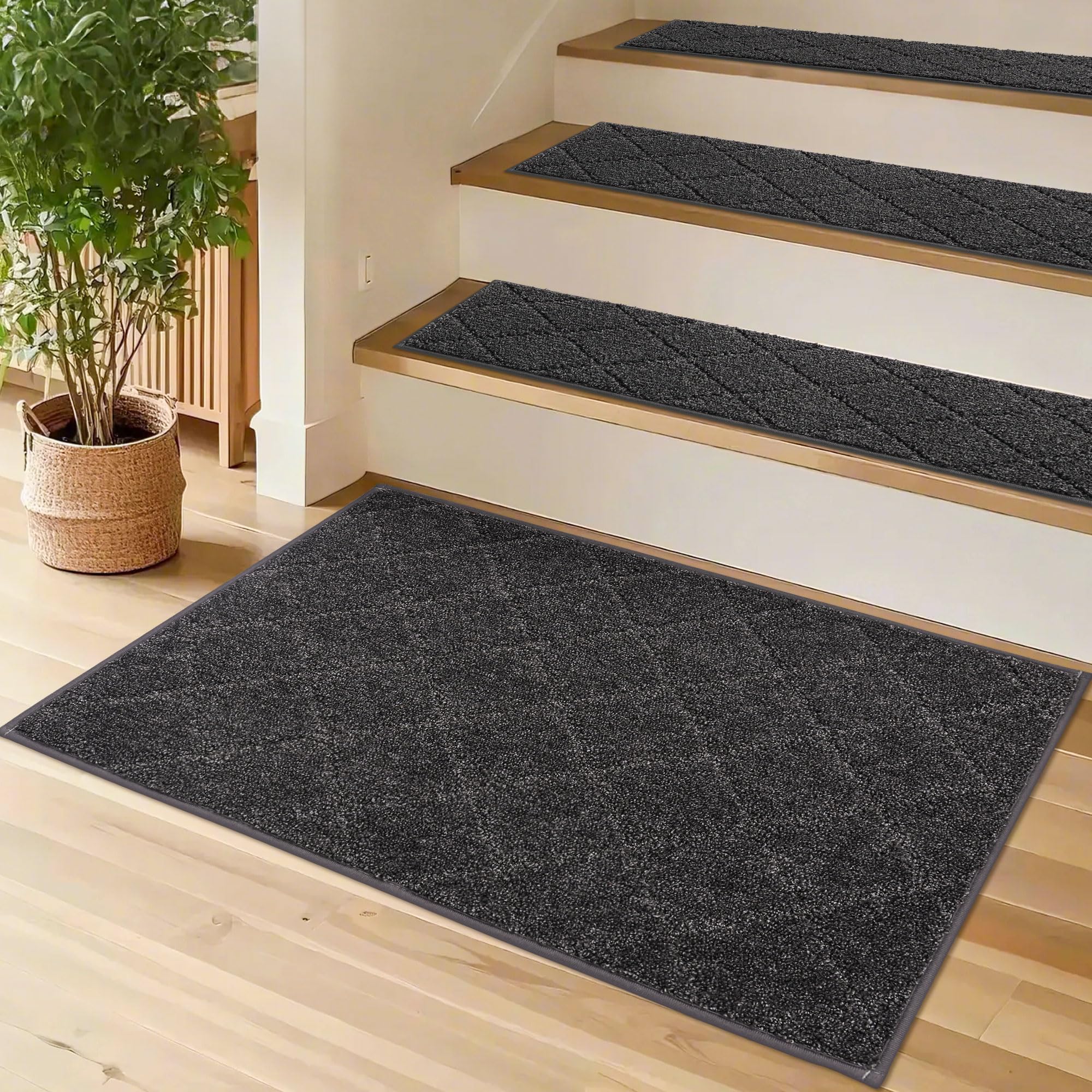 COSY HOMEER Edging Stair Tread with non-slip backing secures wooden stairs for safer pet and kid traffic