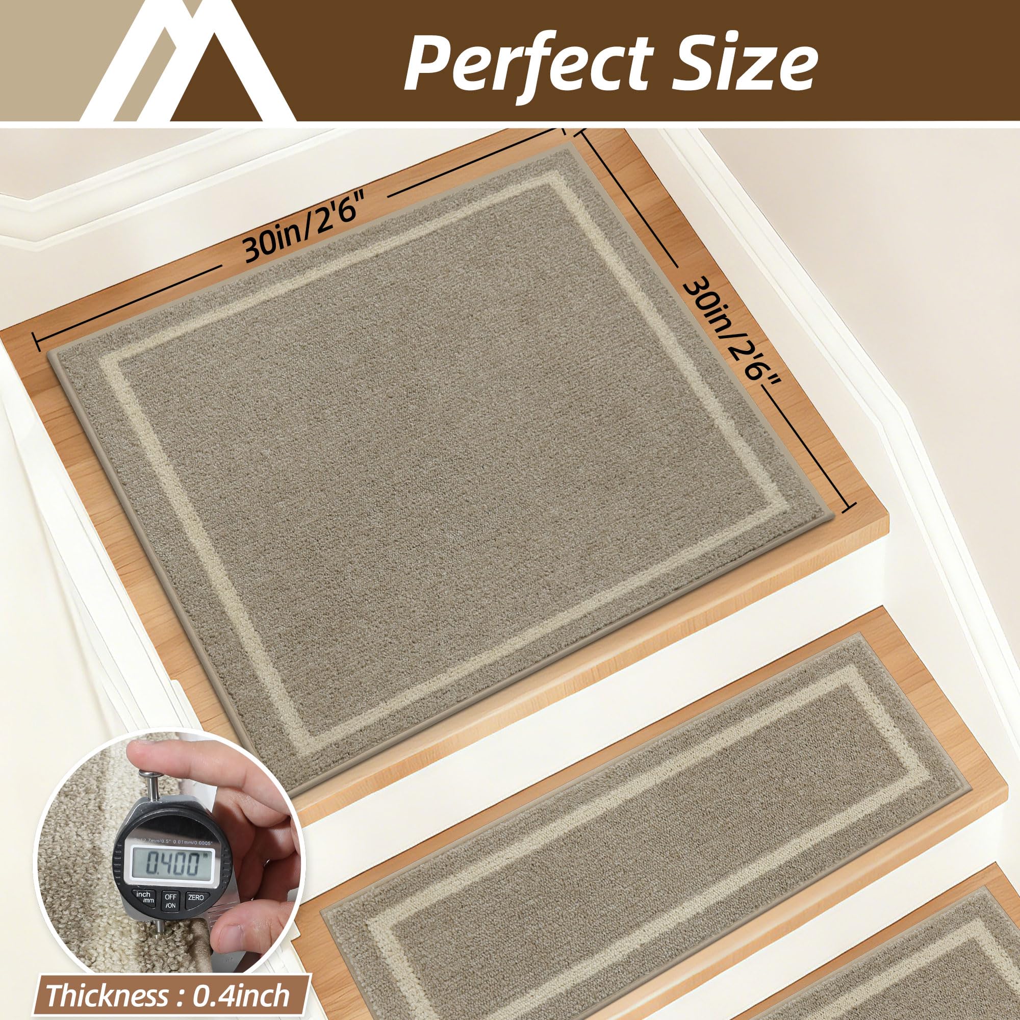 COSY HOMEER stair rug close-up shows peel-and-stick anti-slip strip for easy repositioning