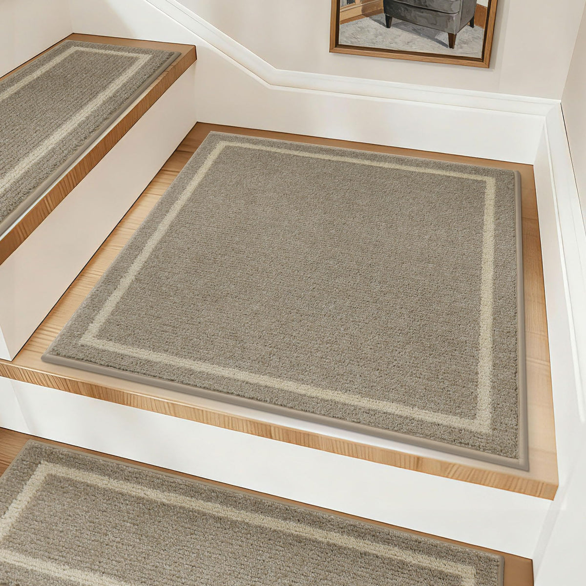 COSY HOMEER stair landing rug on wood steps with non-slip backing for safer footing