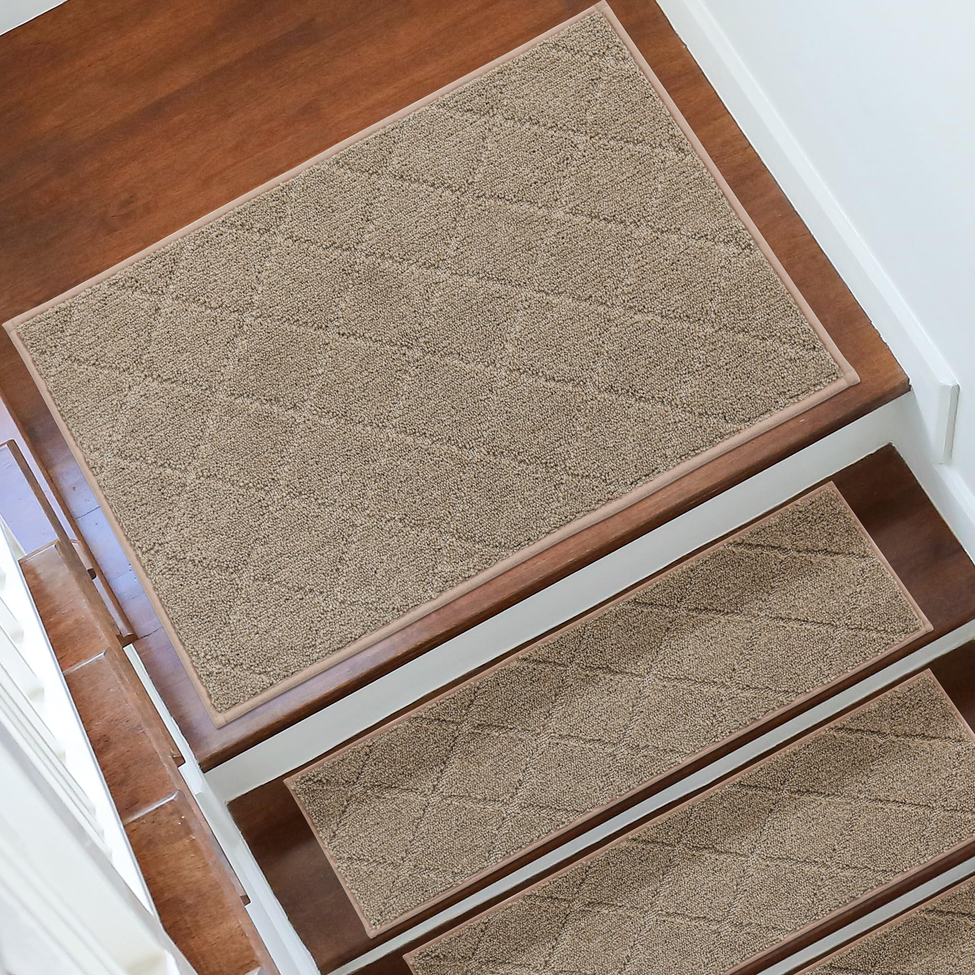COSY HOMEER stair mat beige 20x32 adds soft comfort to wooden steps.