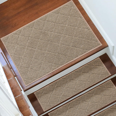 COSY HOMEER stair mat beige 20x32 adds soft comfort to wooden steps.