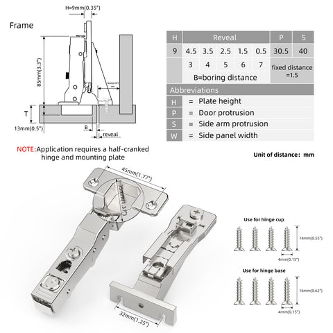 Cosycove 110-degree opening hinge for broad access