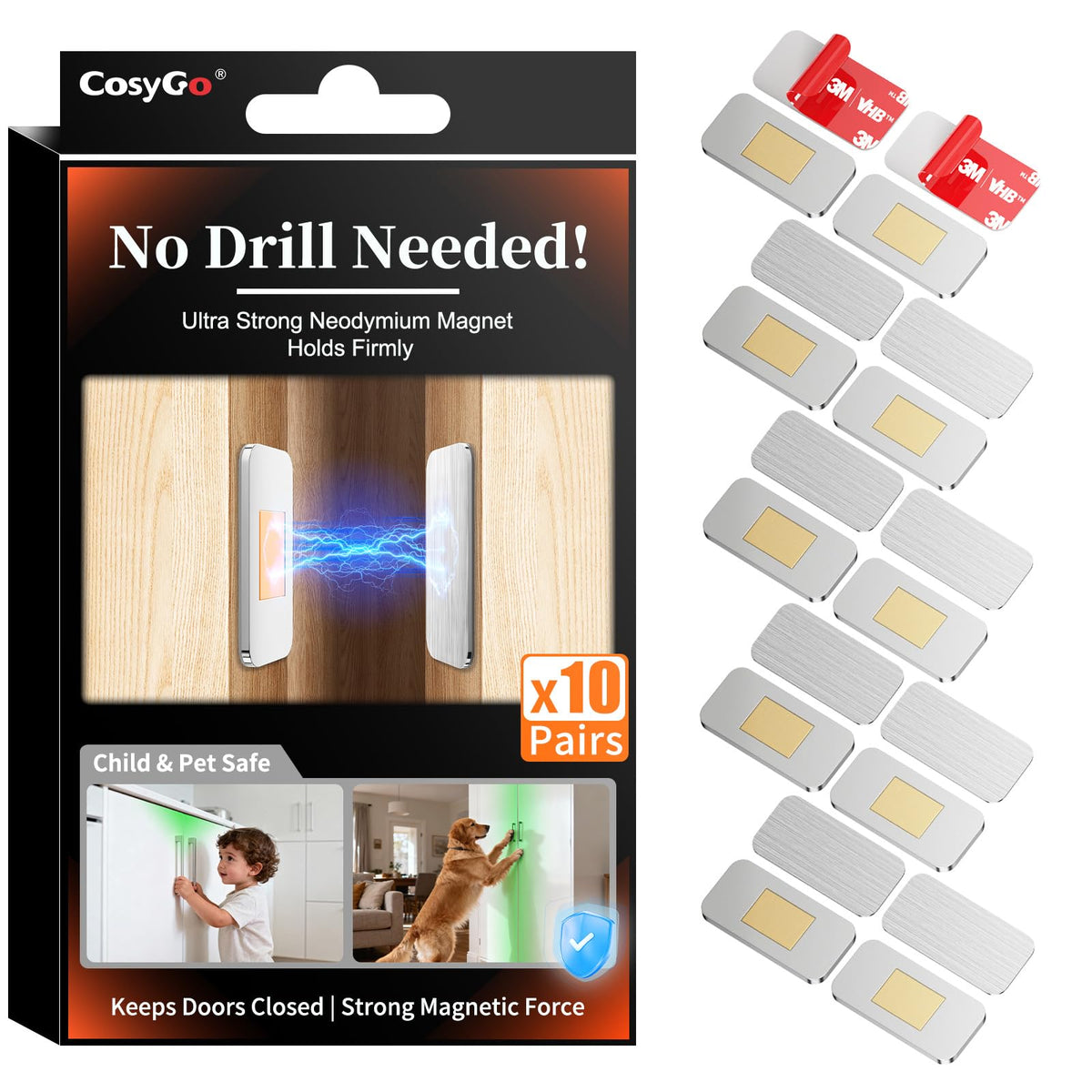 CosyGo 10Sets extra strong magnetic cabinet catch front view for secure doors