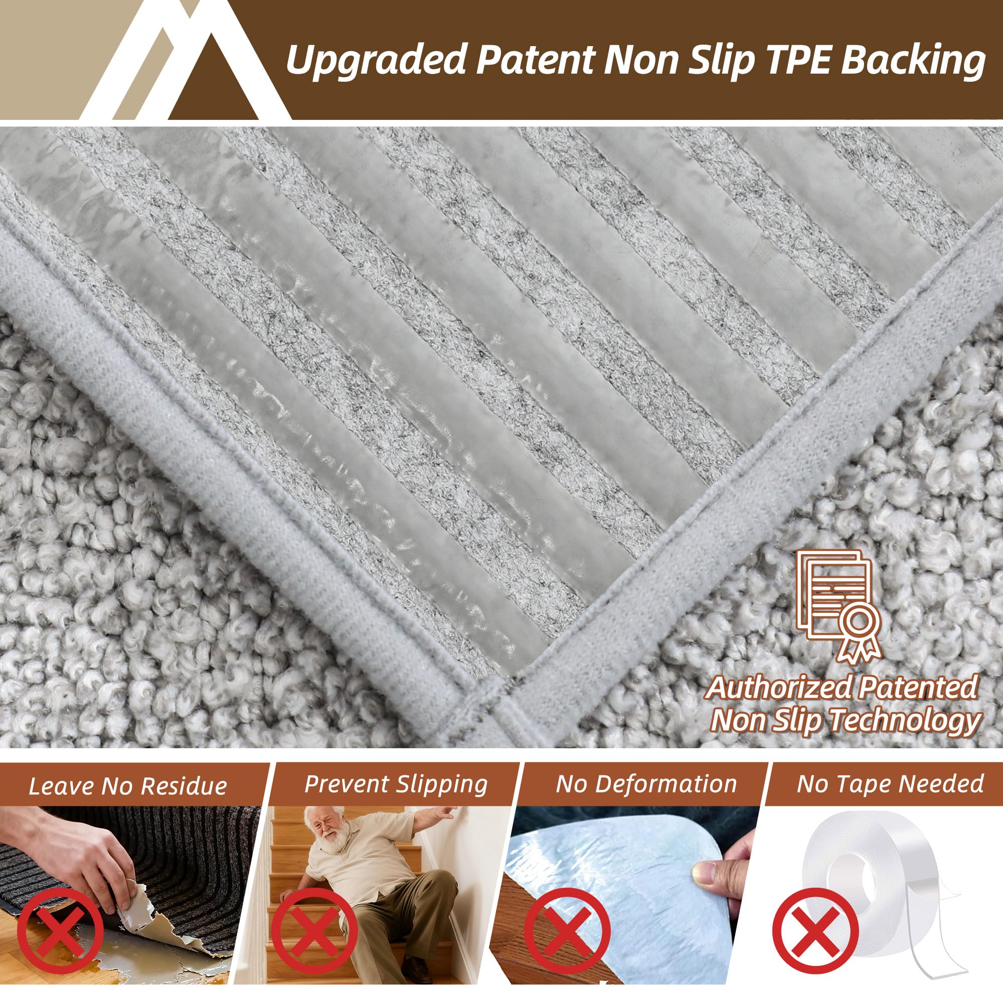 Grey COSY HOMEER stair rug on wood steps adds calm style to home decor.
