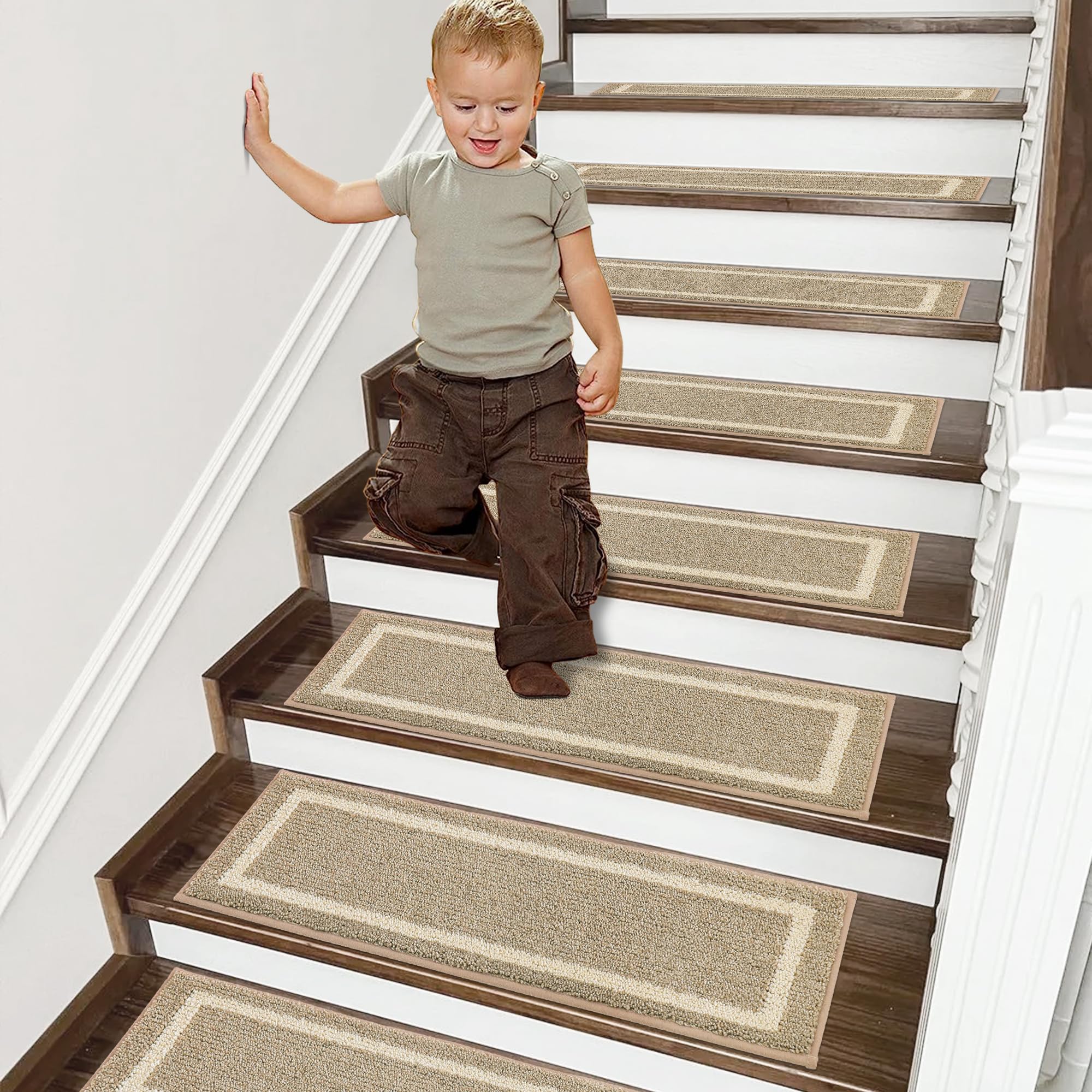 COSY HOMEER Soft Stair Treads 28x9 on wooden stairs for stable grip