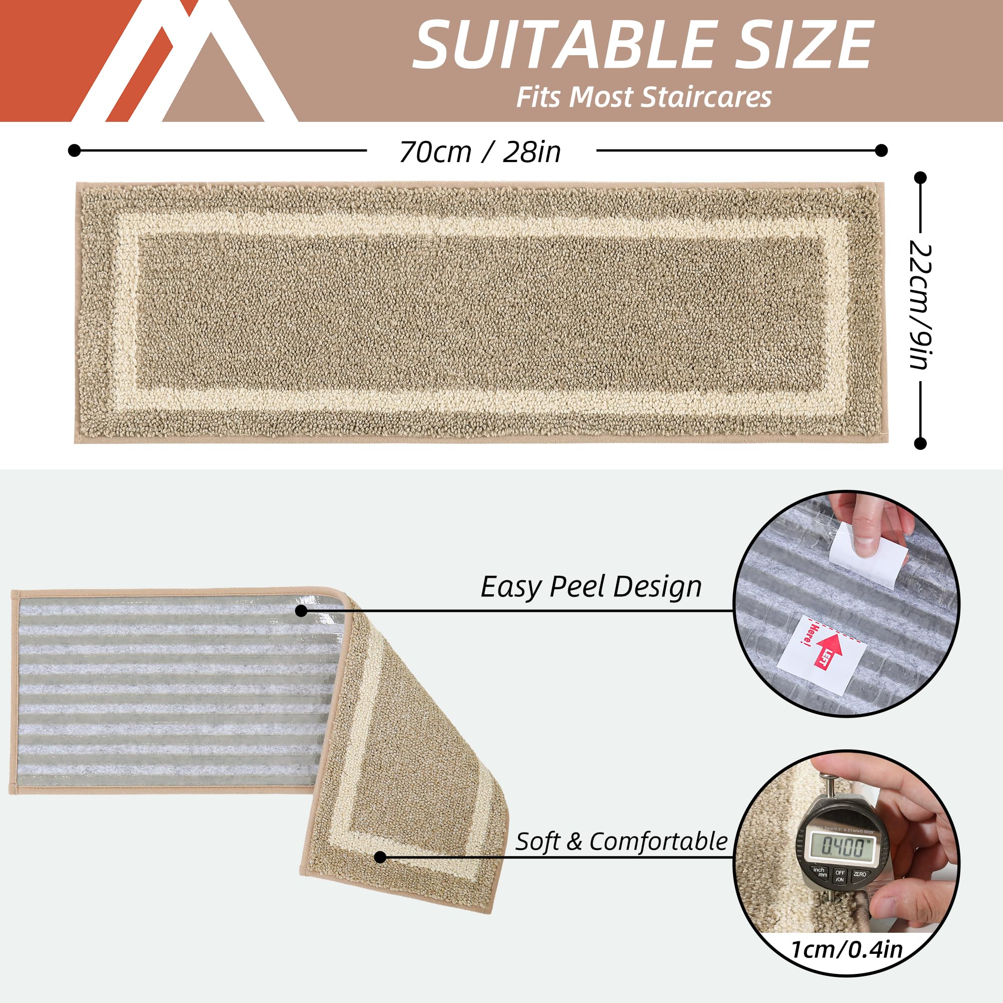 Closeup of COSY HOMEER beige stair treads showing plush texture