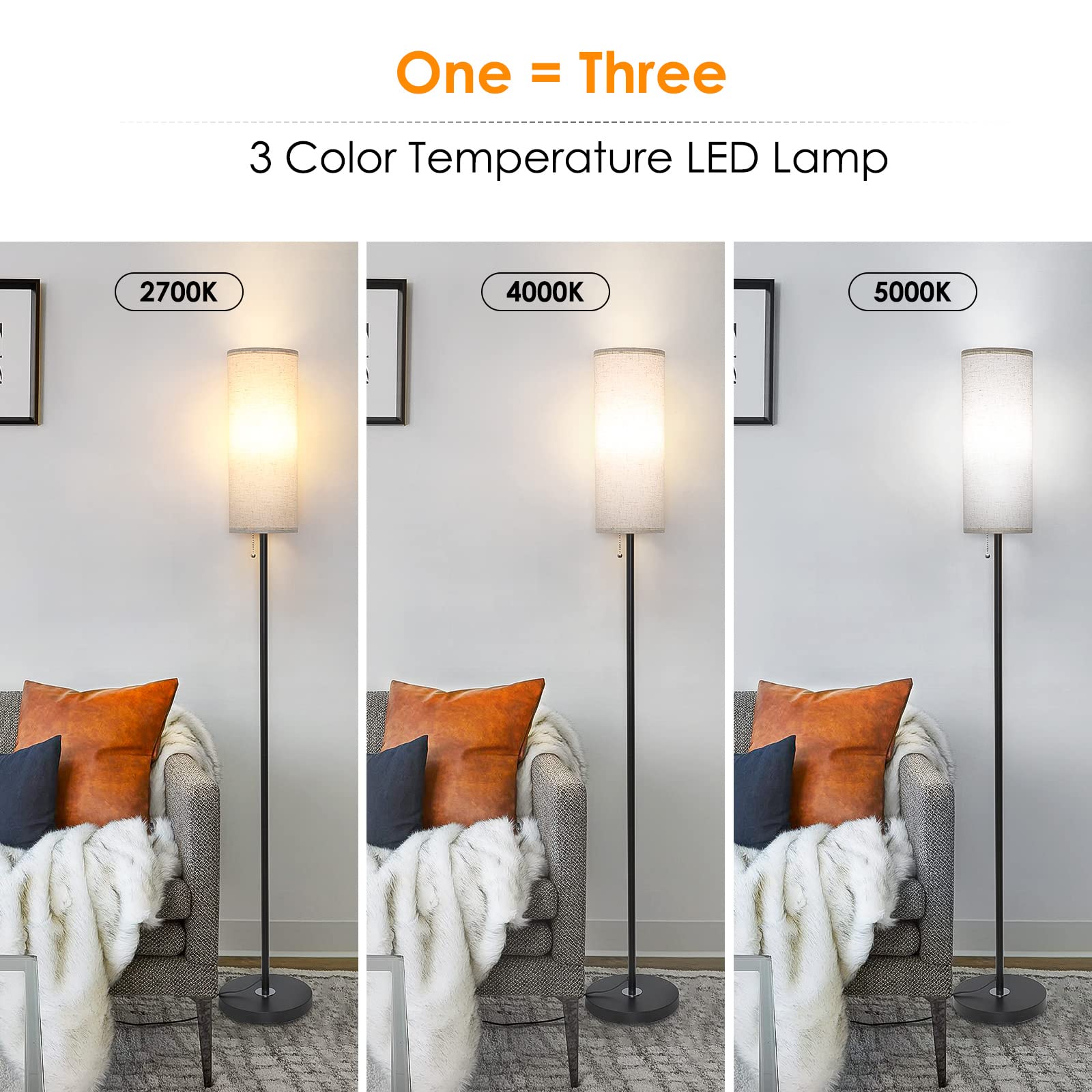 Coucrek floor lamp 3-color temperature for versatile lighting