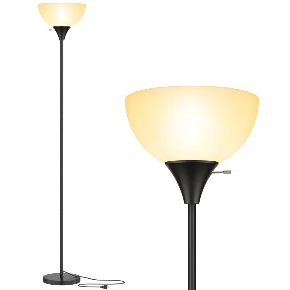 Coucrek floor lamp base and shade provide soft ambient lighting for the living room.