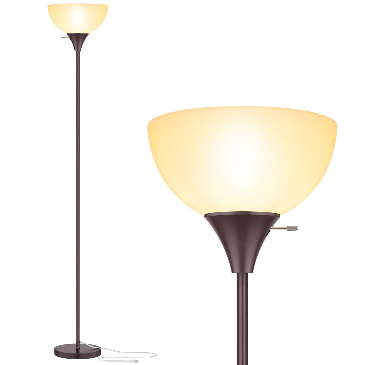 Coucrek floor lamp with brown base for a warm, modern living room ambience