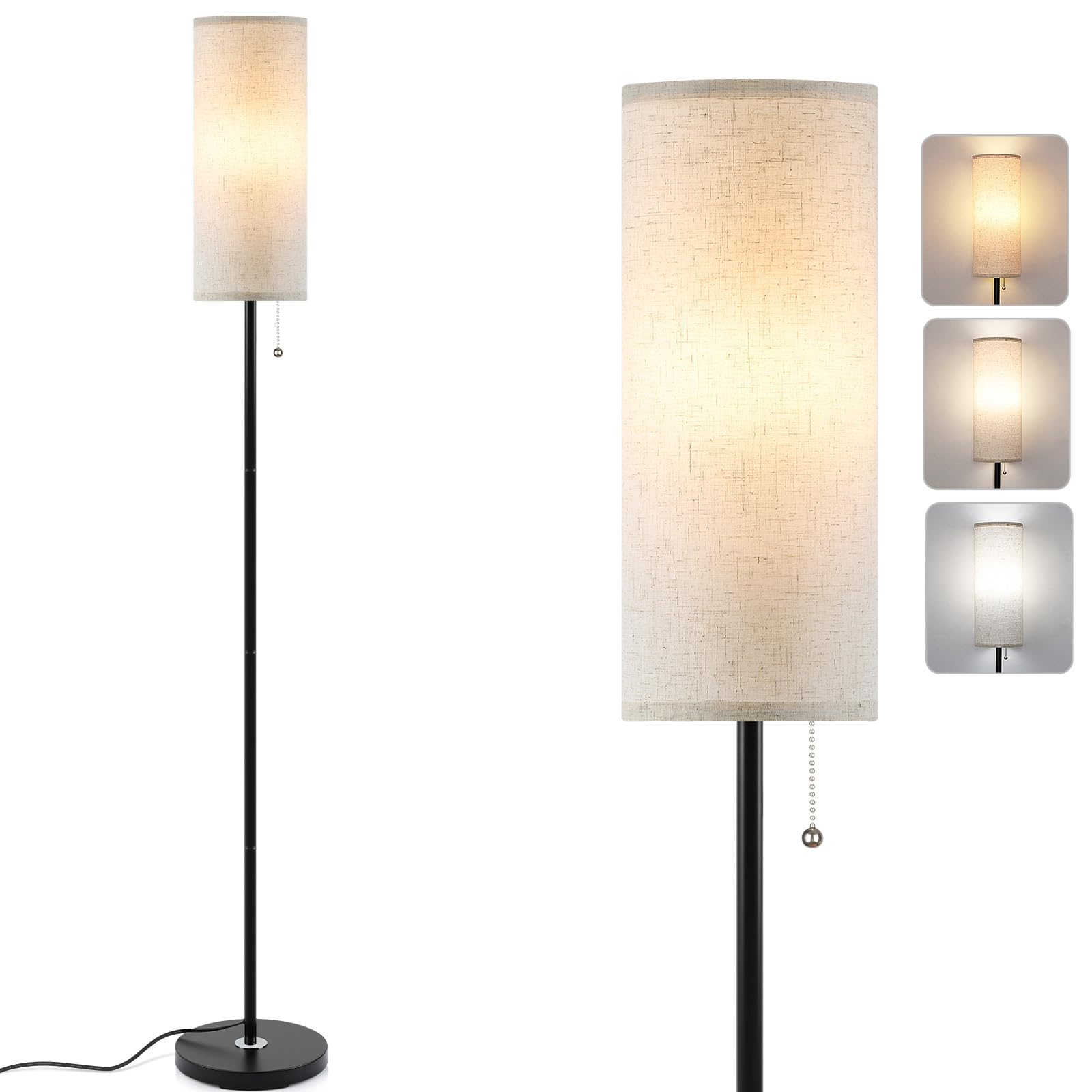 Coucrek floor lamp black base with linen shade enhances living room ambiance