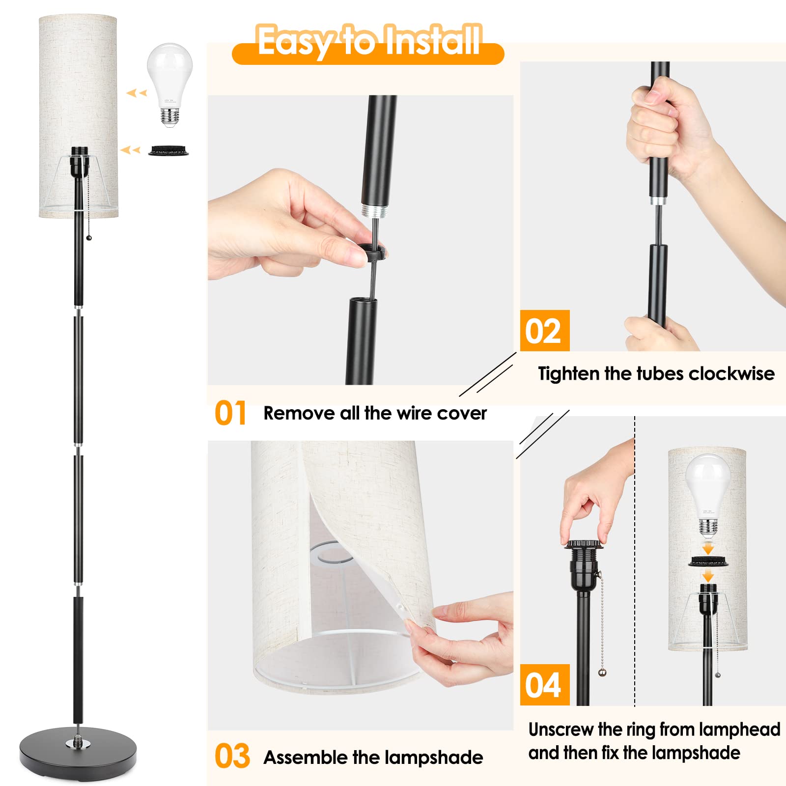 Coucrek floor lamp easy assembly process