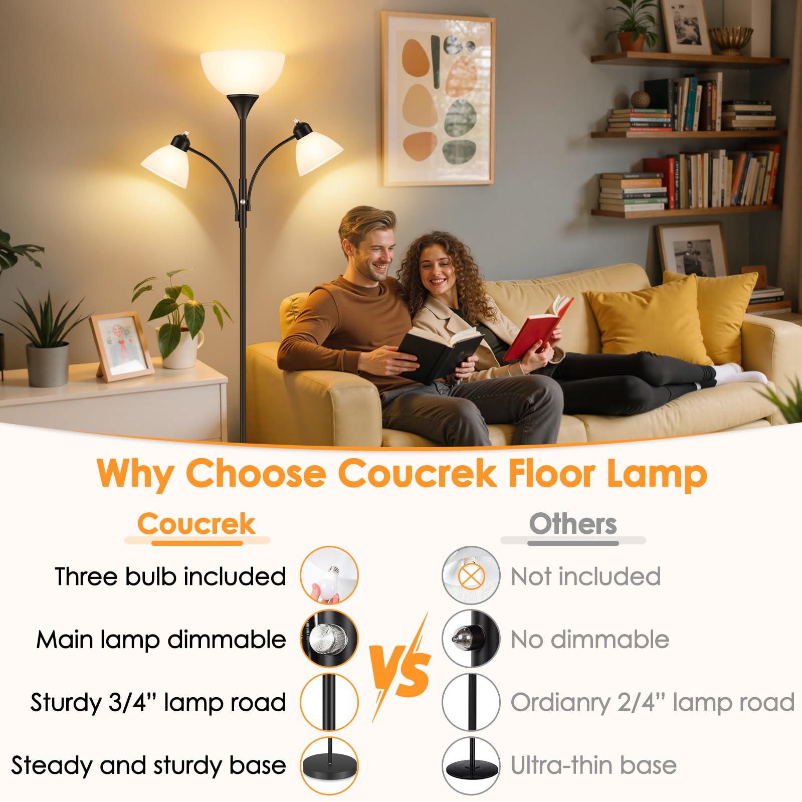 Coucrek lamp with three independent switches for flexible control.