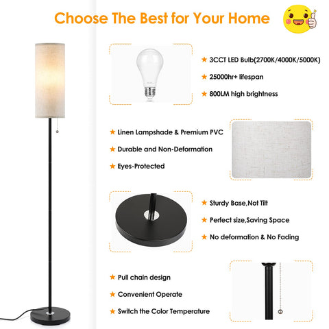 Coucrek floor lamp pull-chain control for easy operation
