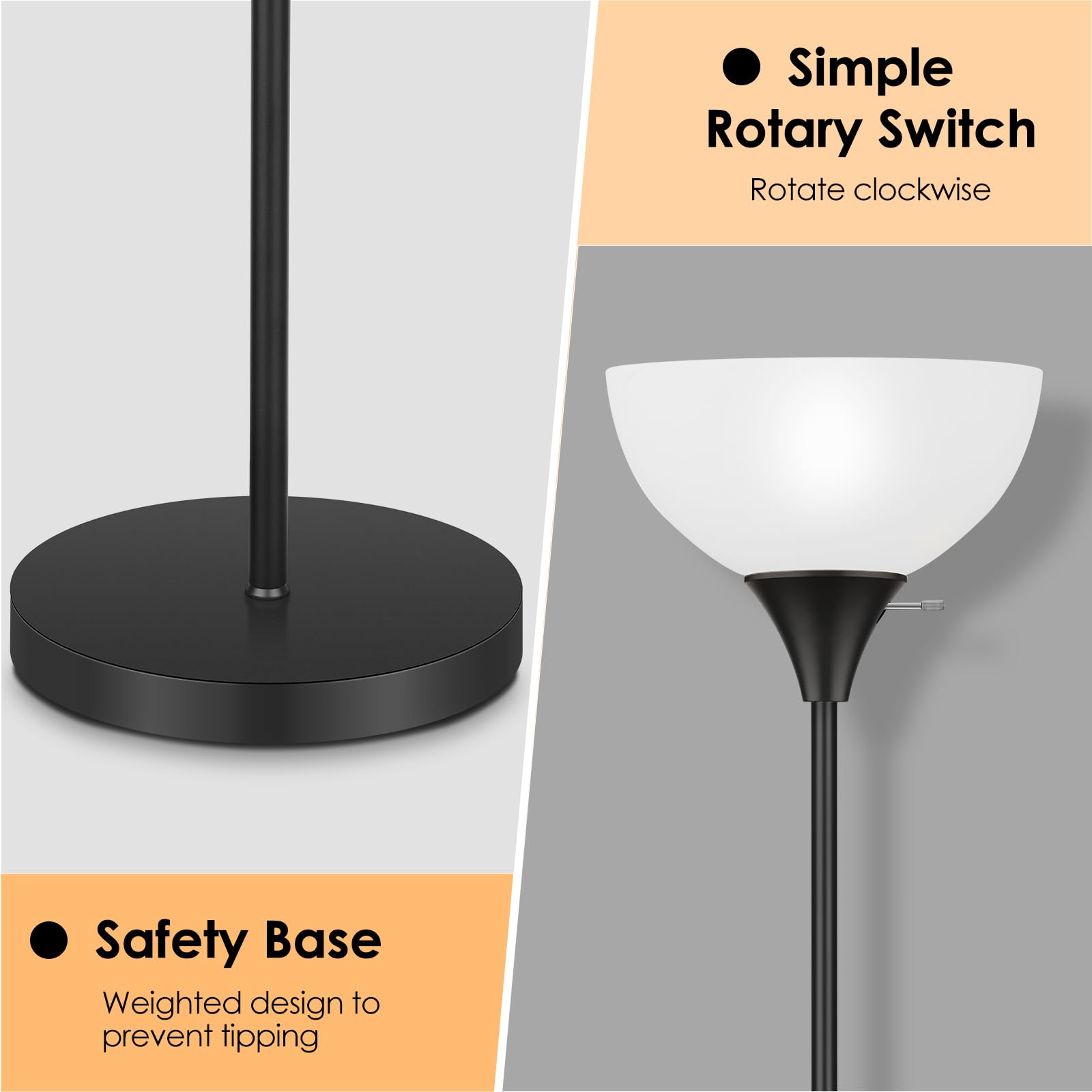 Coucrek floor lamp tall stand fits neatly into tight corners in any room.
