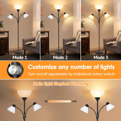 Coucrek torchiere top light emits warm uplight for cozy evenings.