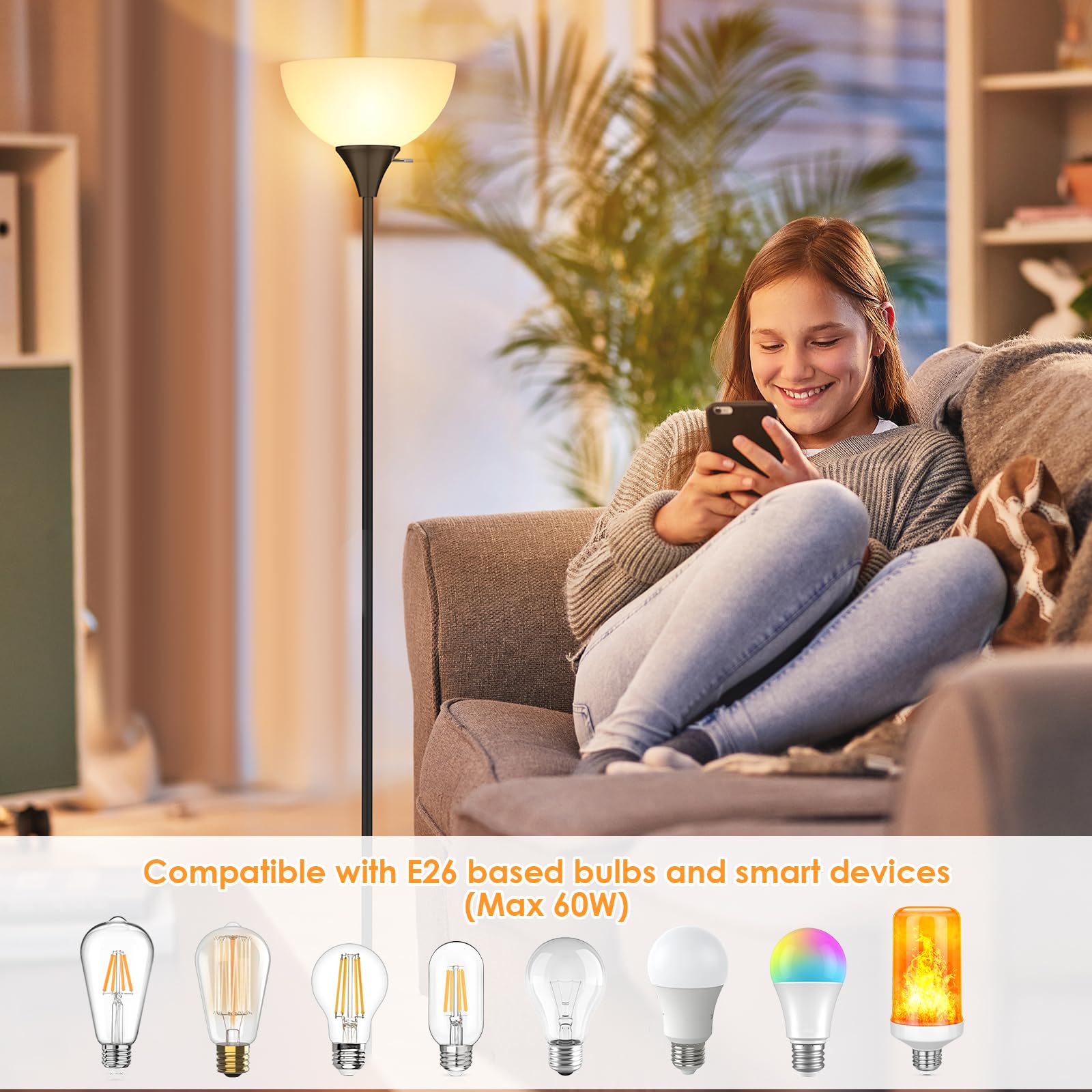 Coucrek floor lamp weighted base ensures stable placement on floors.