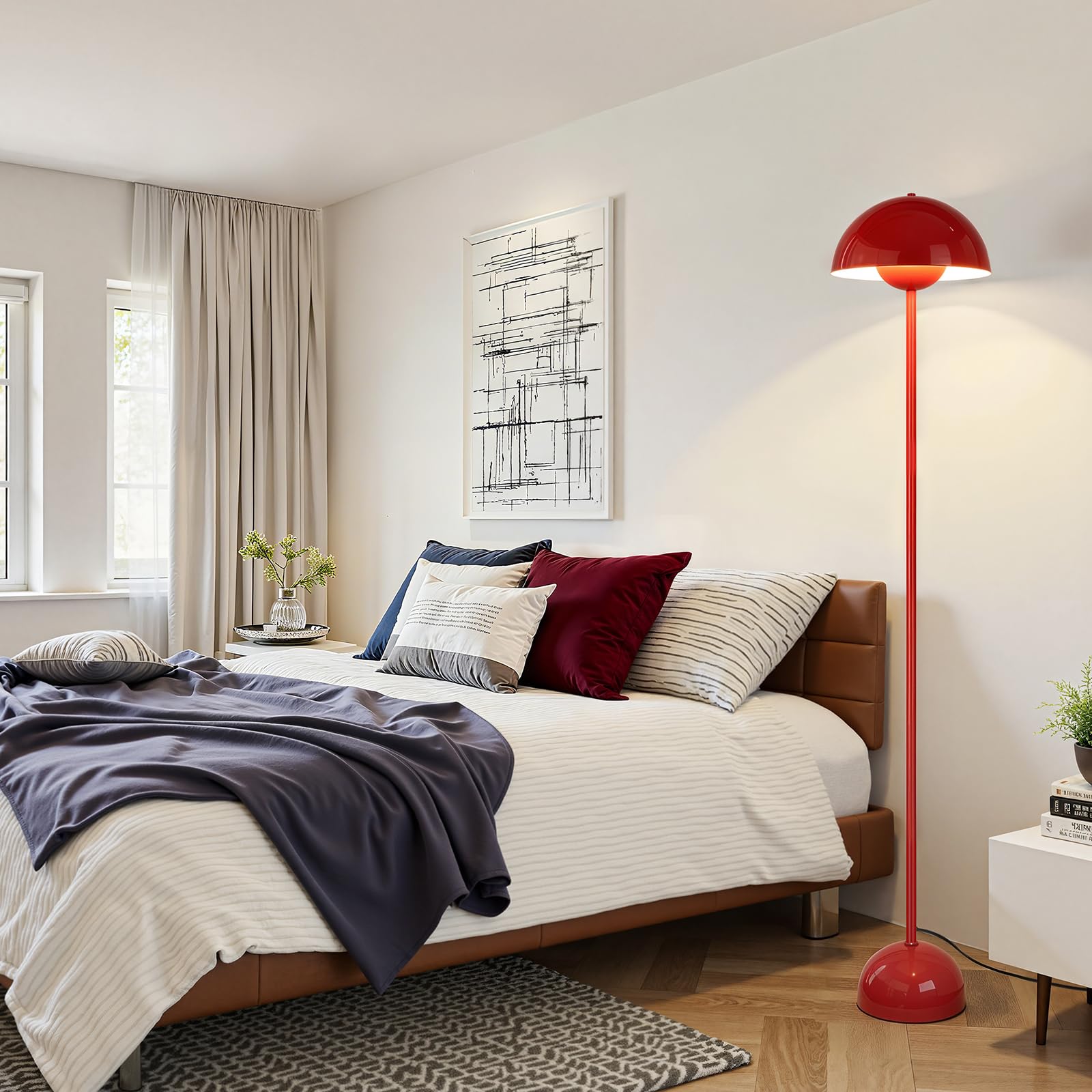 Coucrek red floor lamp uses standard E26 bulb up to 60W.