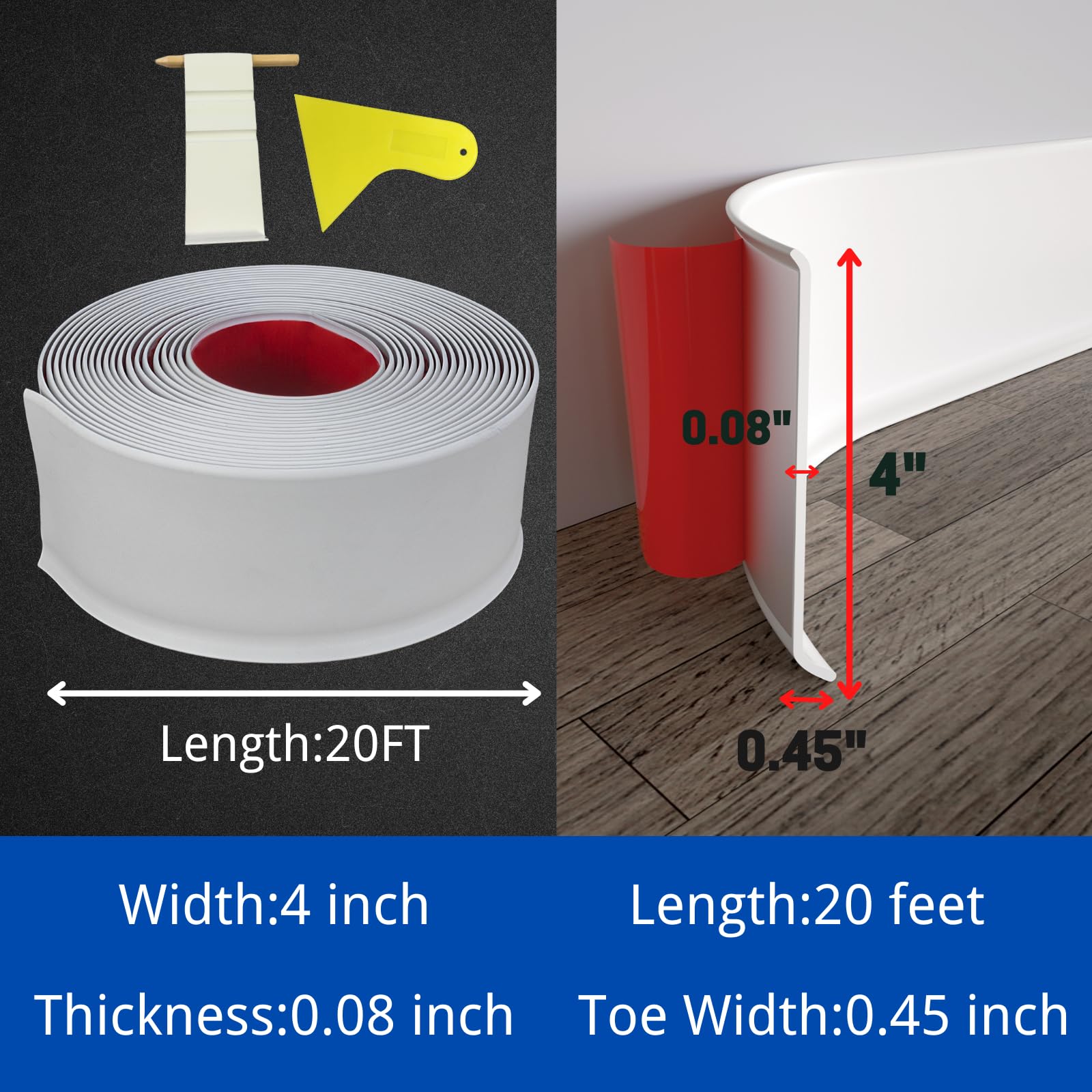 COUKIU baseboard adheres to tiles, plastic, metal, glass, wood, and painted walls.