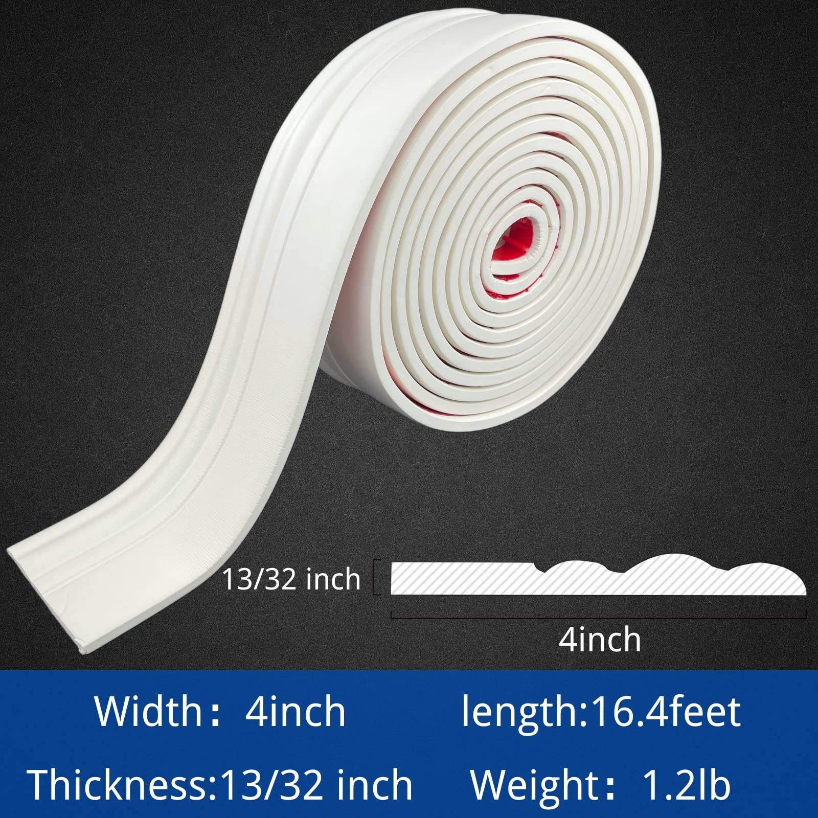 COUKIU self-adhesive baseboard application enables tool-free installation on smooth surfaces.