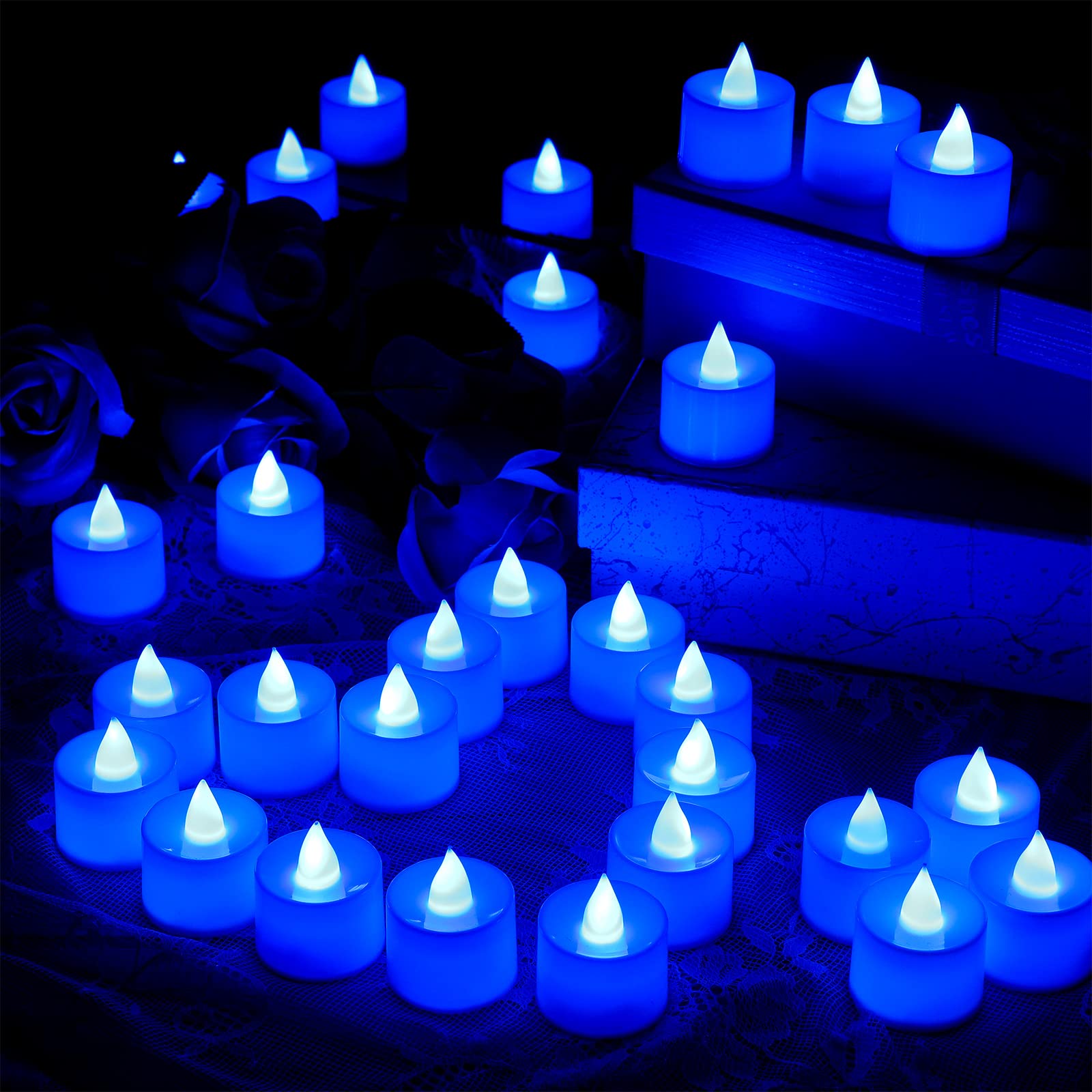 Coume blue flameless tealight candle offering safe, mess-free mood lighting.