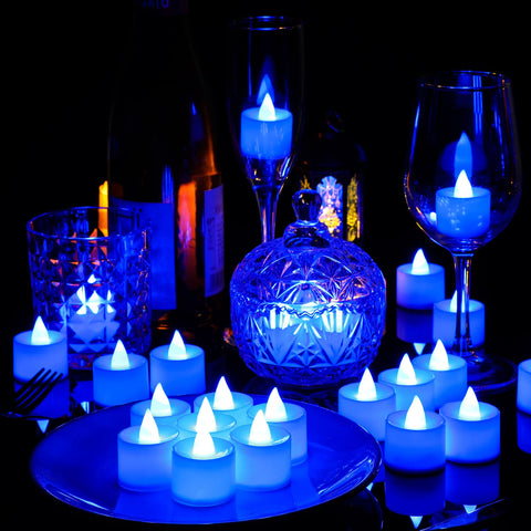 Coume blue flameless tealight ideal for cozy dinners and celebrations.
