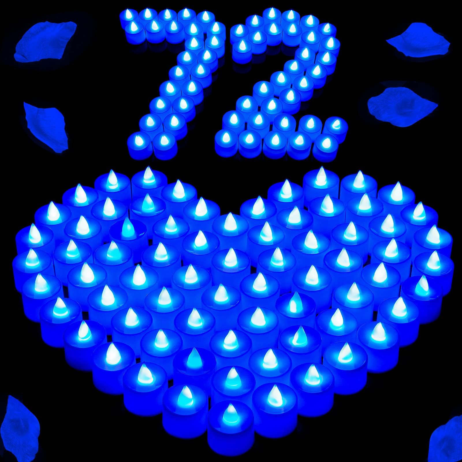 Coume blue tealight on outdoor patio for safe evening lighting.