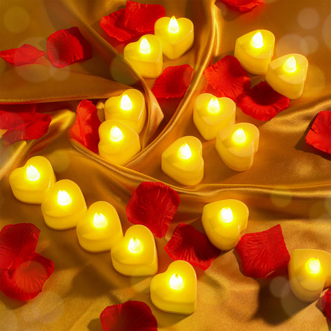 Coume proposal night decor with heart candles and petals