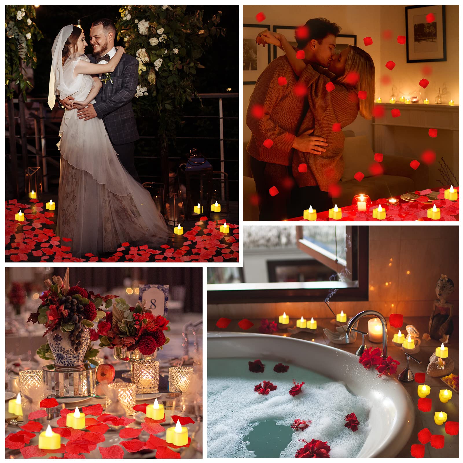 Coume wedding aisle centerpiece with petals and heart candles