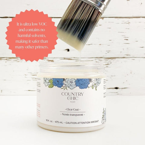 Country Chic Paint Clear Coat easy application on furniture and wood.