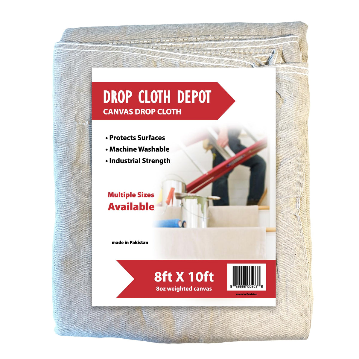 CoverGrip Drop Cloth Depot 8 oz canvas front view showing durable surface protection.