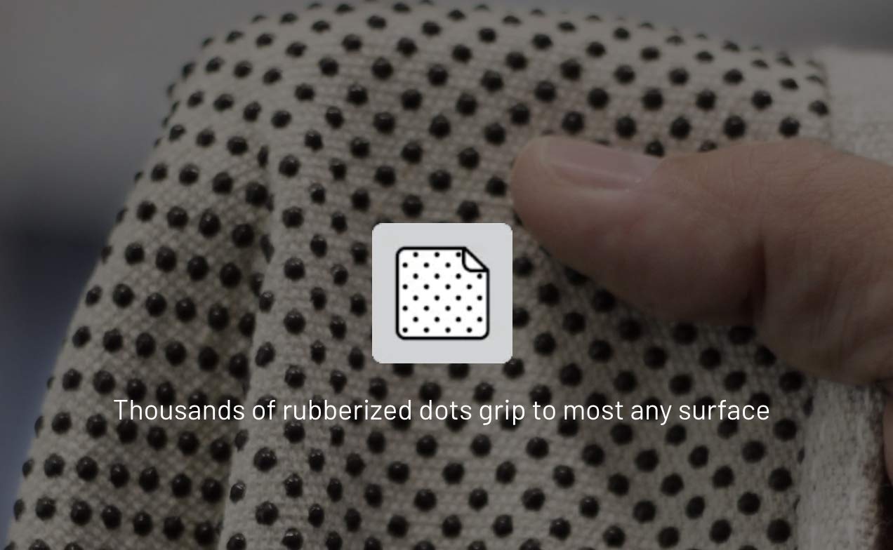 Closeup of rubberized dots shows slip resistance for safer setups
