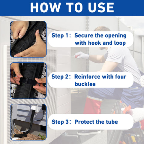 COVERTIFY easy-install buckles for quick, adjustable fitting around copper lines