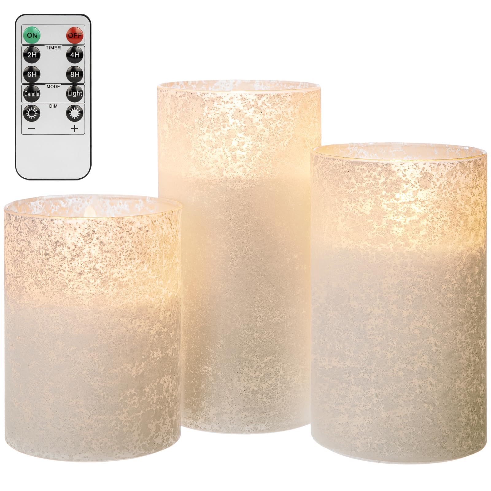 COVEGE white glass flameless candles 3x4 close-up with warm, realistic glow