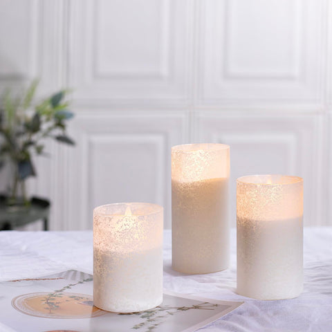COVEGE white glass flameless candles 3x5 table setting with elegant ambiance