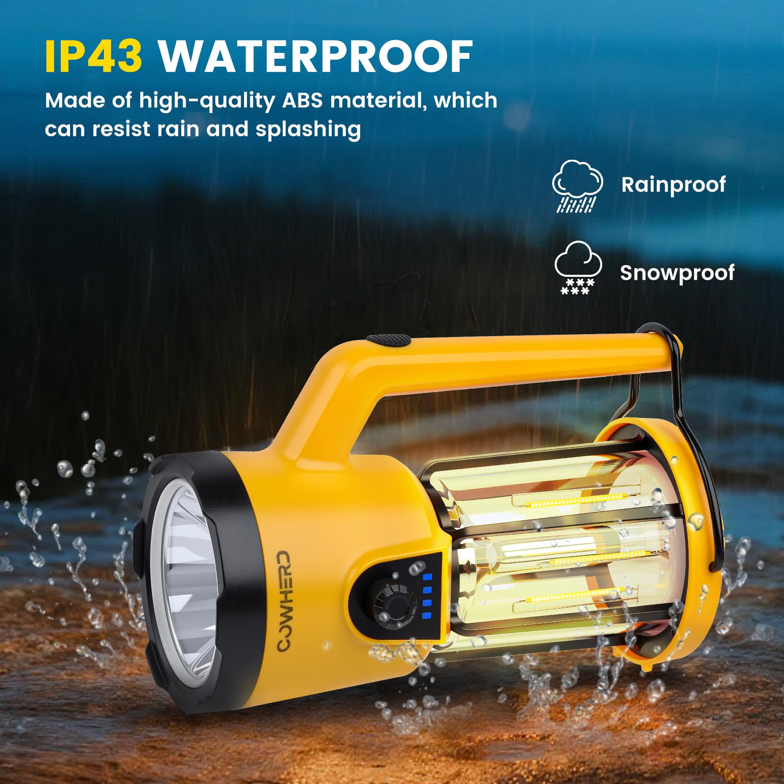 COWHERD IP43 waterproof rating protects against rain during outdoor use