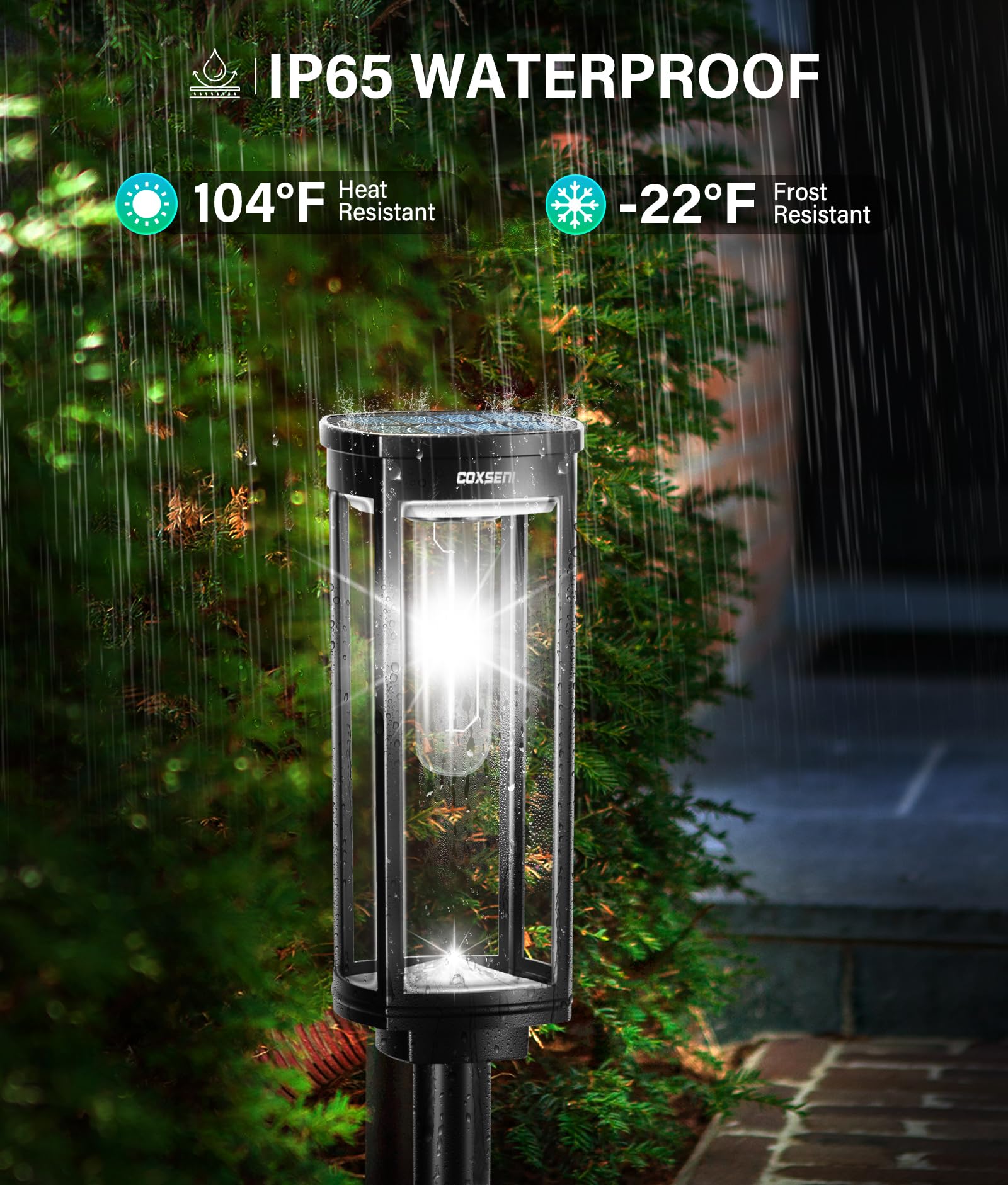 COXSENI solar path light is IP65 waterproof for all weather