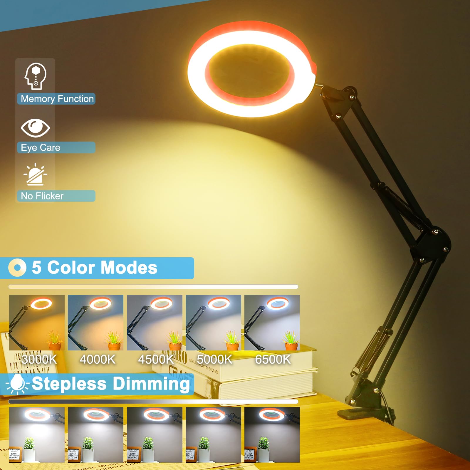 Coyeth desk clamp securely attaches the lamp to a desk edge.