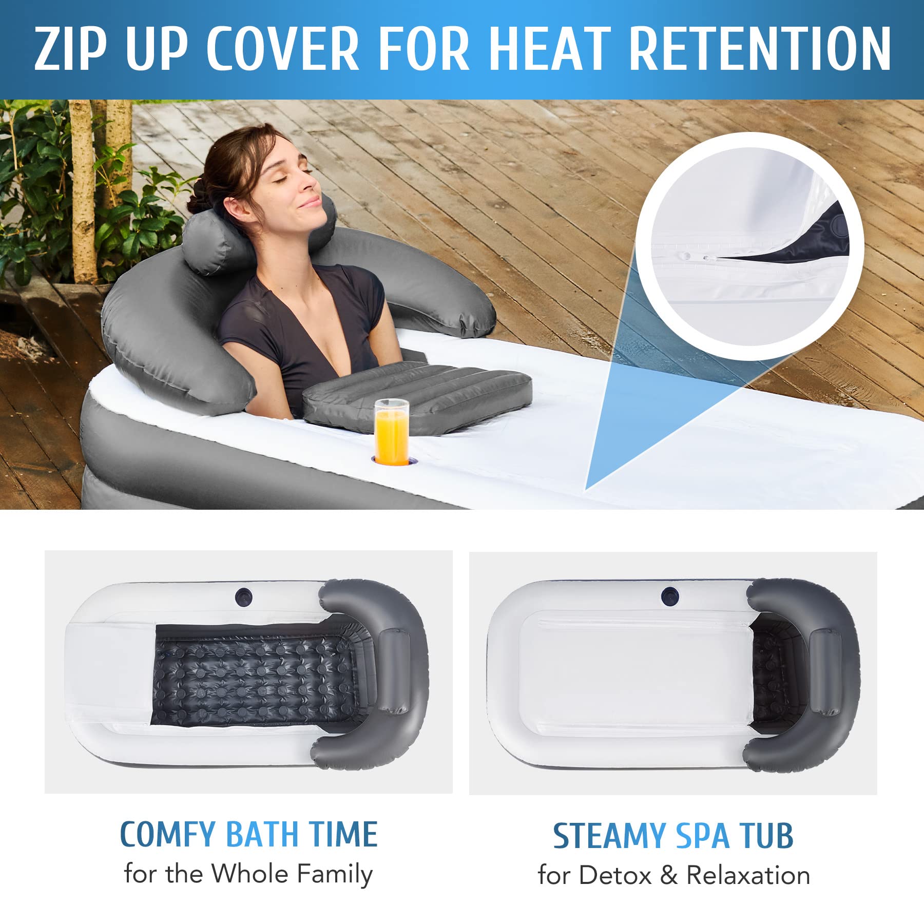 CO-Z ergonomic armrest enhances relaxation during baths.
