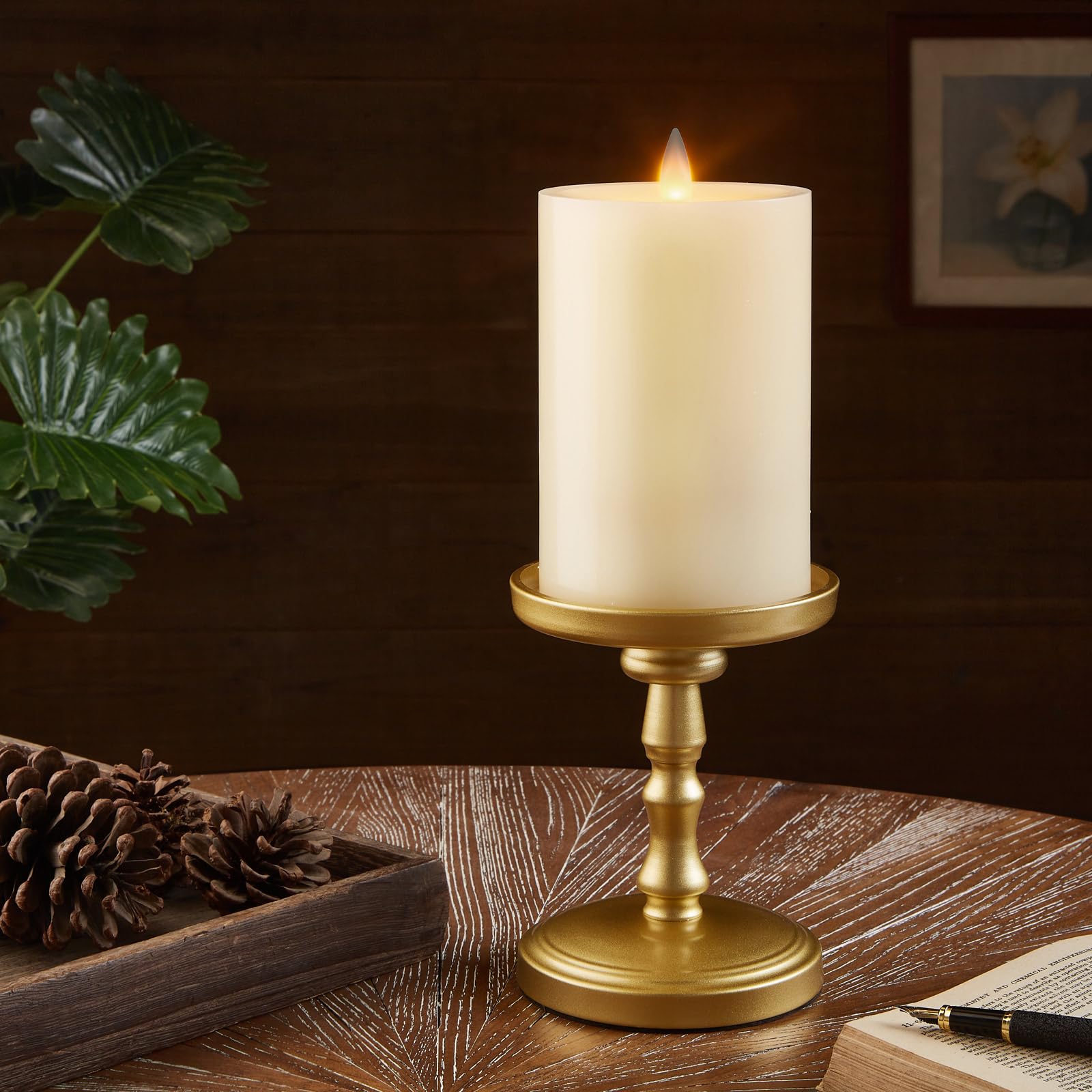 CozierGlow holiday table candle creates a cozy, safe holiday centerpiece.