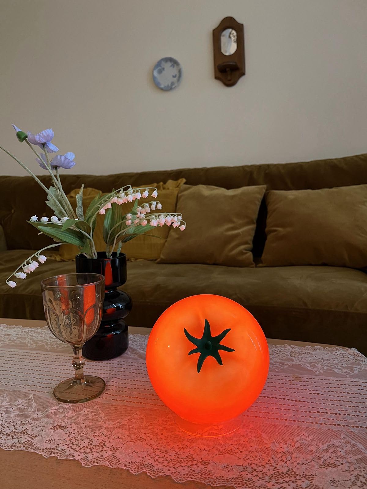 Cozifycasa Pomodoro lamp with clear base for charming kitchen display.