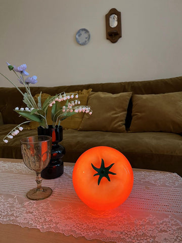 Cozifycasa Pomodoro lamp with clear base for charming kitchen display.