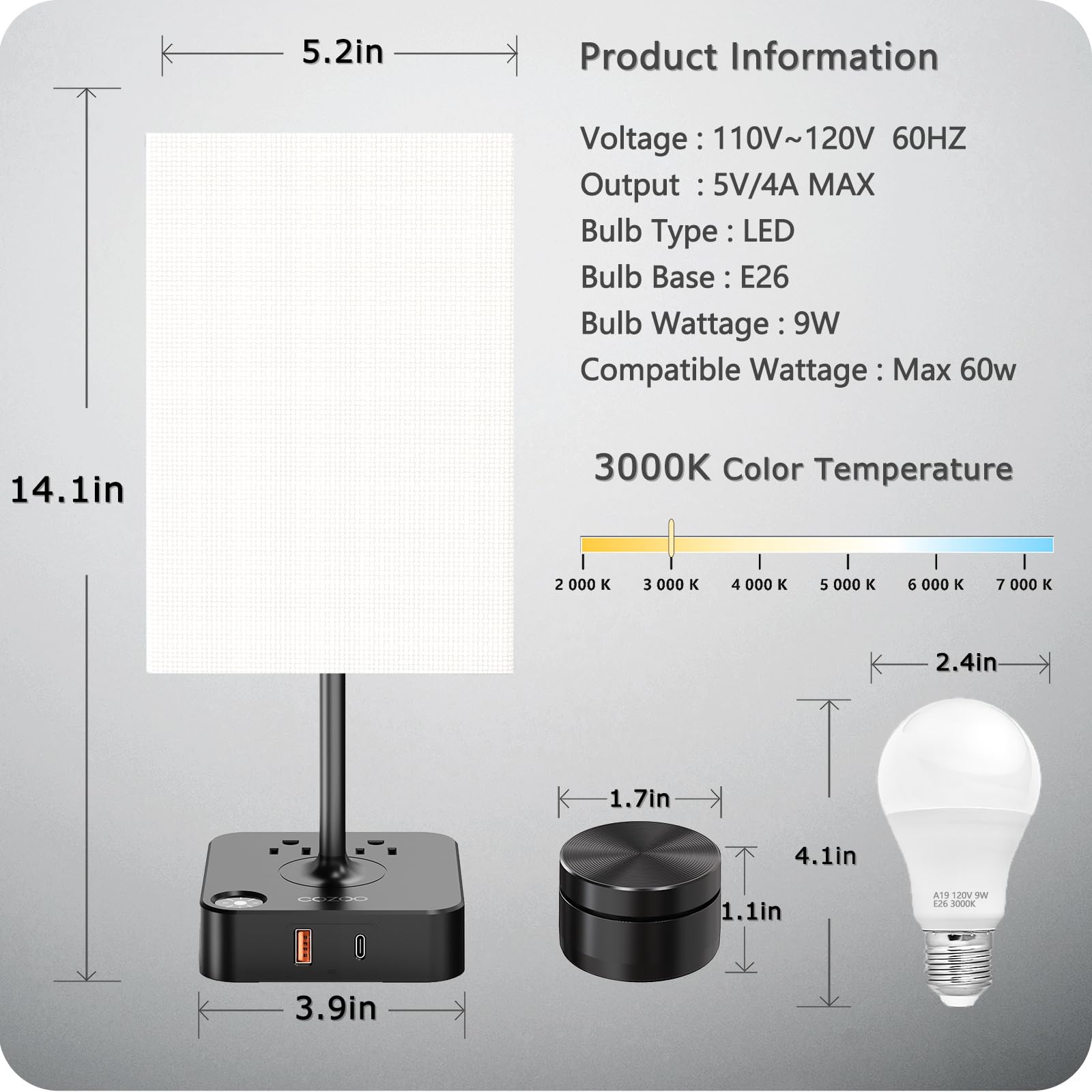 COZOO bedside lamp featuring a white fabric shade for soft ambient light