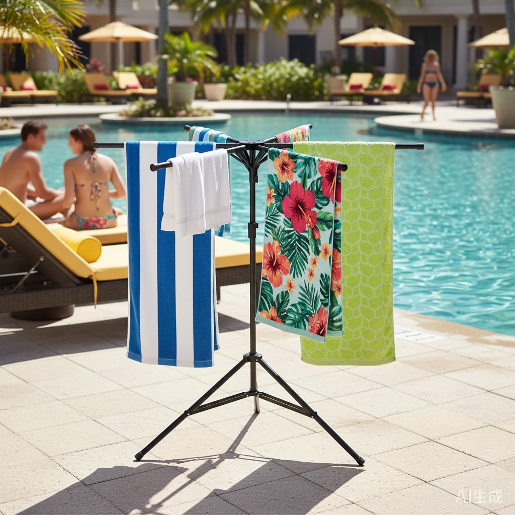 CozyNova Pool Towel Rack Outdoor: sturdy freestanding setup for towels.