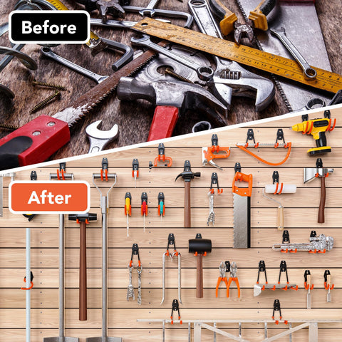 Cpais garage organization on wall maximizes floor space.