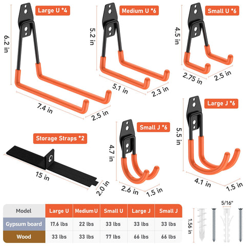 Cpais orange heavy-duty hooks hold ladders and tools firmly.